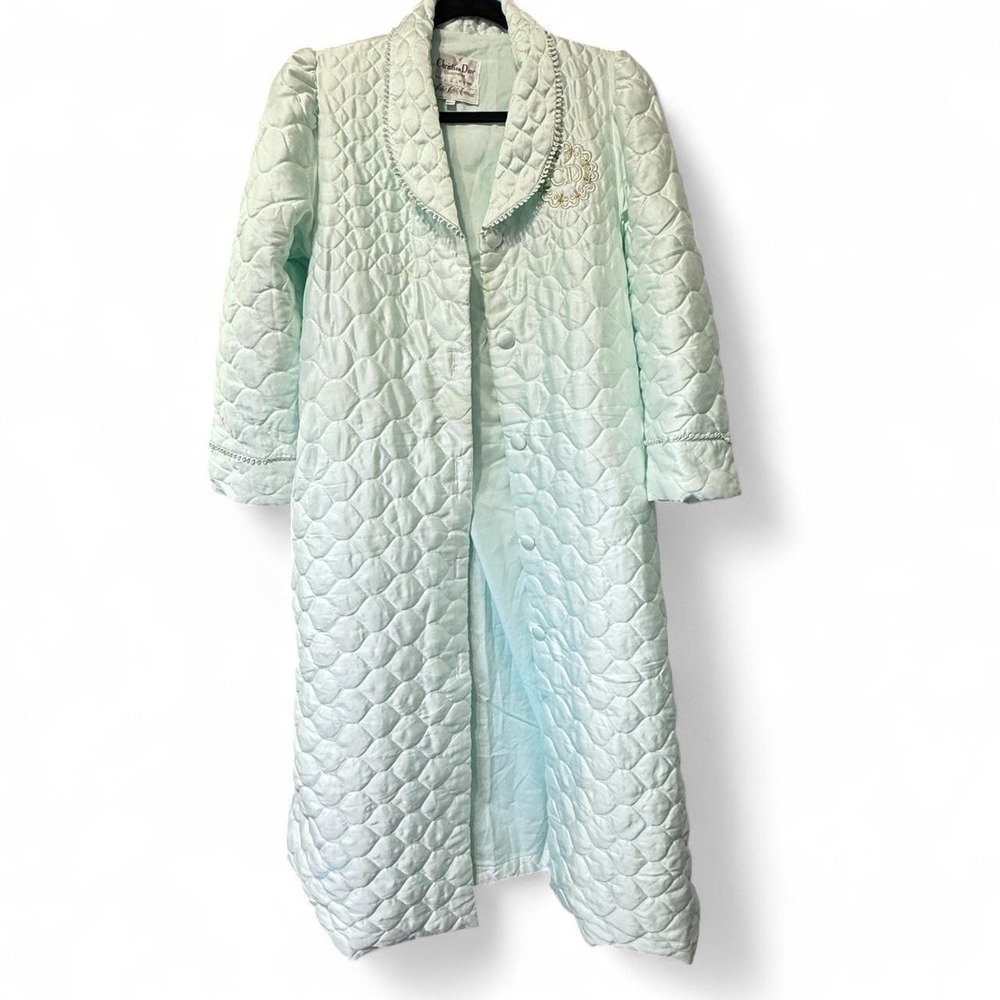 Christian Dior vintage light robin blue long sleeve quilted robe